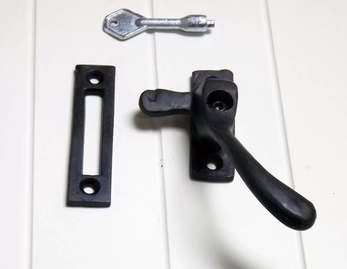 Dartington Steel Window Fastener Pear Drop with Mortice Plate Lockable - Beeswaxed