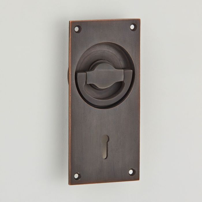 Croft Hardware Flush Lock Ring Handle on Rectangular Backplate