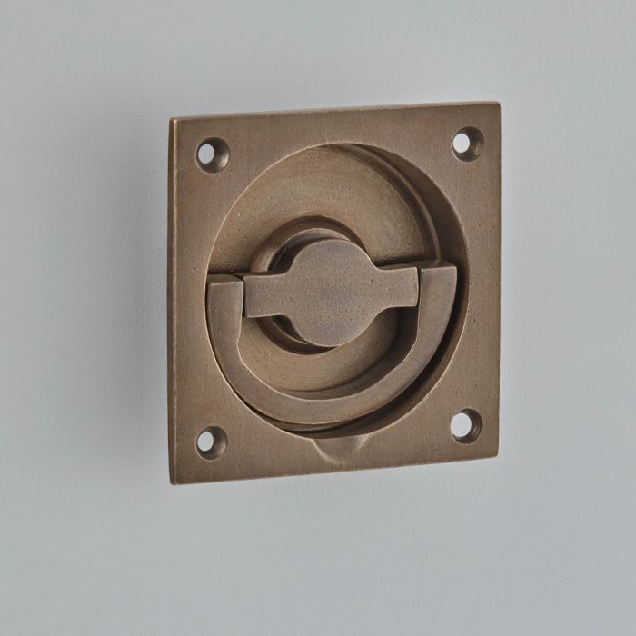 Croft Hardware Flush Ring Latch Handle on Square Backplate 