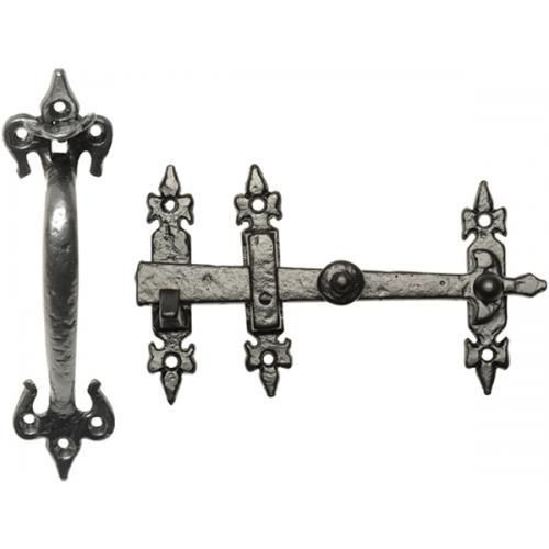 Kirkpatrick Fleur De Lys Thumb Latch With Chain - Black Antique