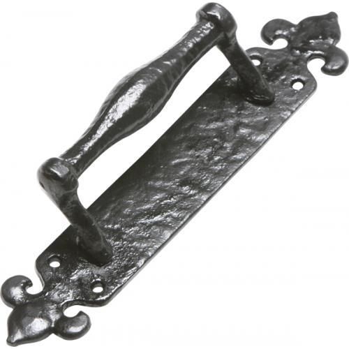 Kirkpatrick Pull Handle On Tudor Backplate - Black Antique - 10.5 Inch
