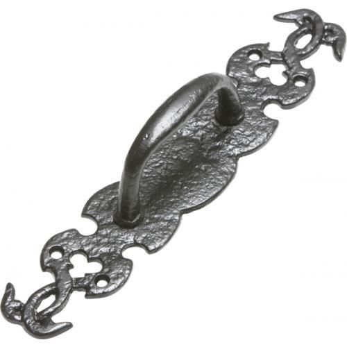 Kirkpatrick Pull Handle On Ornate Backplate - Black Antique- 10 Inch