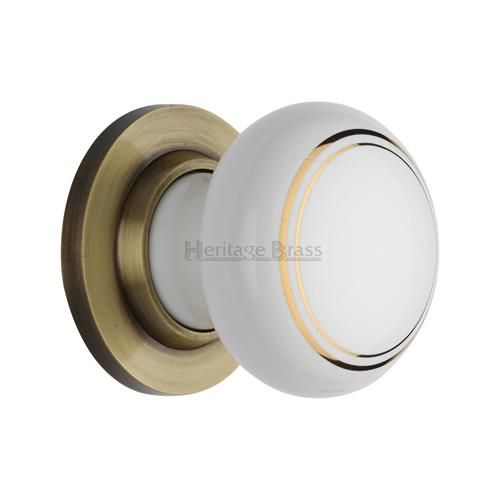 M.Marcus Heritage Brass Gold Line Mortice Door Knob on Metal Rose - Pair