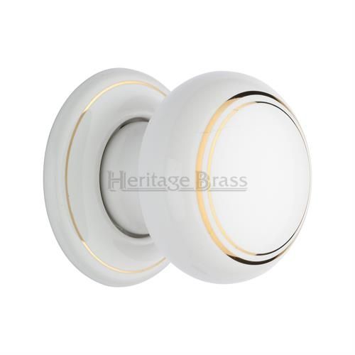 M.Marcus - Heritage Brass Gold Line Mortice Door Knob on Rose - Porcelain Rose - Pair