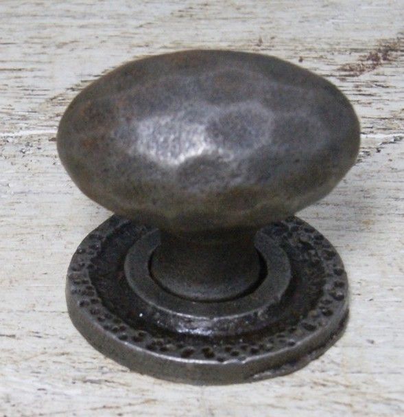 Cottingham - Hammered Oval Cupboard Knob on Backplate - Antique Iron