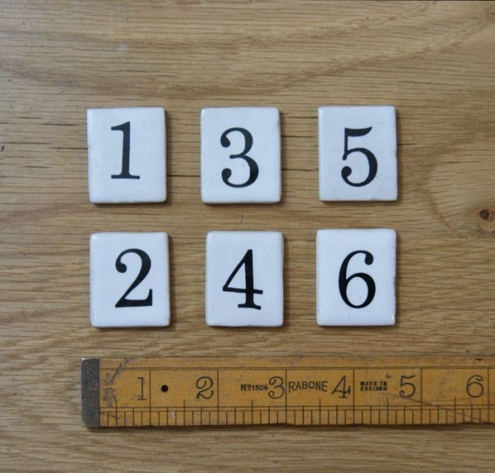 Cottingham Ceramic Number Insert Set 1–6 for Label Frame Coat Hooks