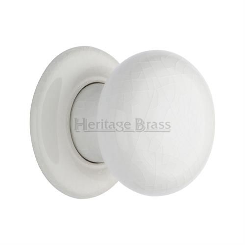 M.Marcus - Heritage Brass White Crackle Mortice Door Knob - Porcelain Rose - Pair