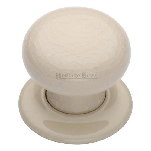 M.Marcus - Heritage Brass Cream Crackle Mortice Door Knob on Rose - Porcelain Rose - Pair