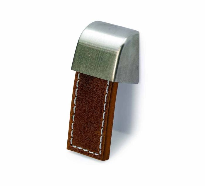 Hettich - Folk Agna Leather Cupboard Knob - Dark Brown Leather / Brushed Stainless Steel