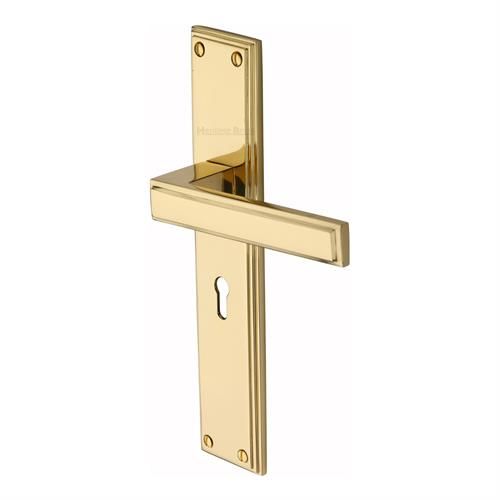 M.Marcus Heritage Brass Atlantis Door Handle on Long Backplate - Pair