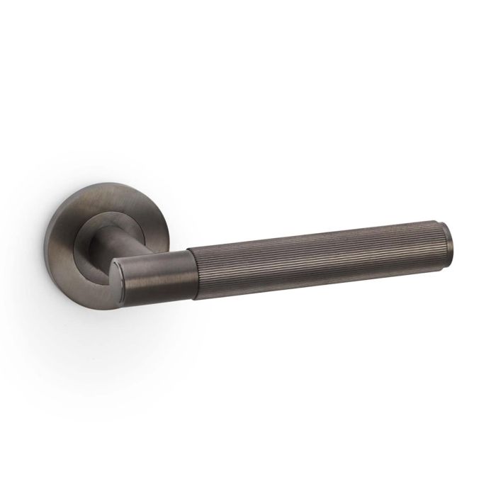 Alexander and Wilks Spitfire Reeded Door Handle on Rose - Pair