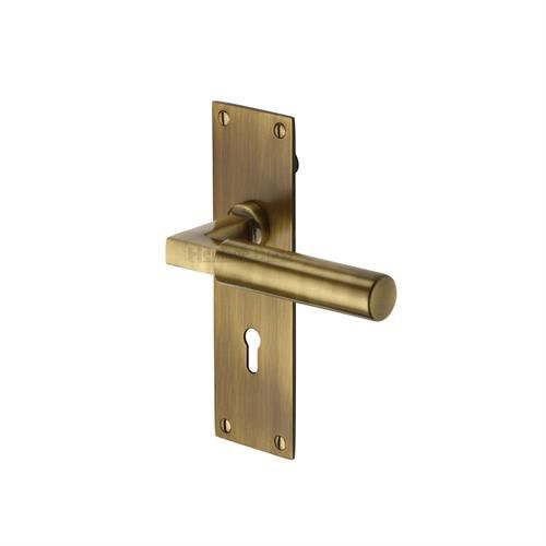 M.Marcus Heritage Brass Bauhaus Door Handle on Slim Backplate - Pair