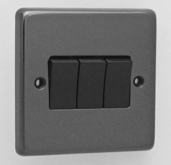 Eurolite - Stainless 3 Gang Switch - Black Nickel