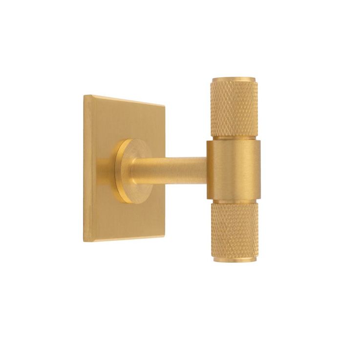 Carlisle Brass Knurled T-bar Cupboard Knob on Square Backplate