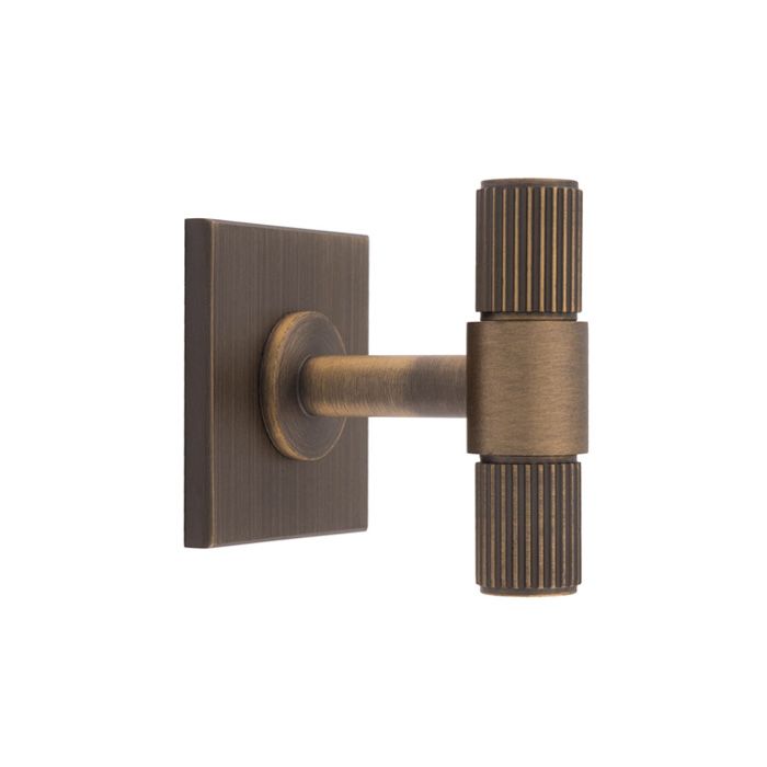 Carlisle Brass Lines T-bar Cupboard Knob on Square Backplate