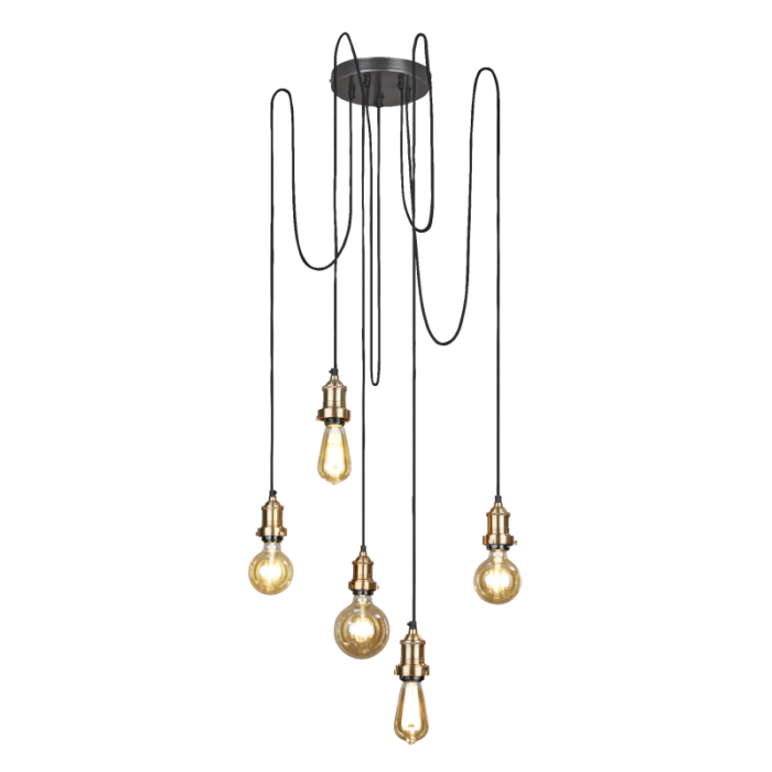 Industville - Brooklyn 5 Wire Pendant - Brass