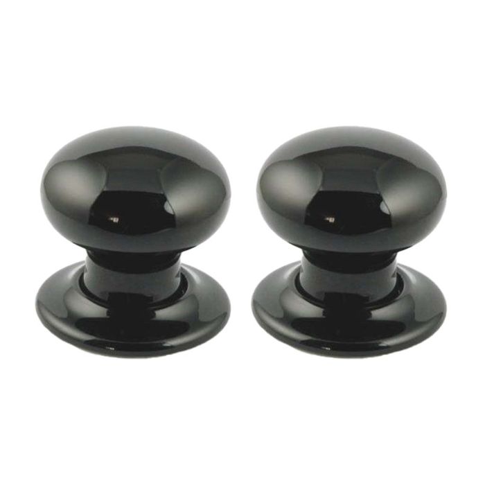 Chatsworth Porcelain Black Mortice/Rim Door Knob - Pair