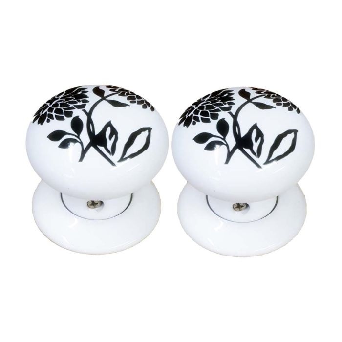 Chatsworth Porcelain Black Dahlia Mortice/Rim Door Knob - Pair