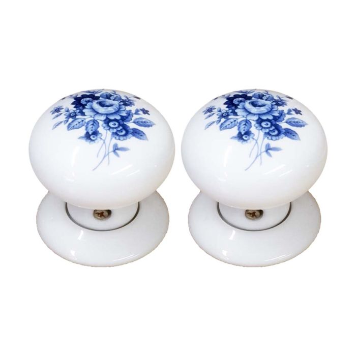 Chatsworth Porcelain Saxony Mortice/Rim Door Knob - Pair