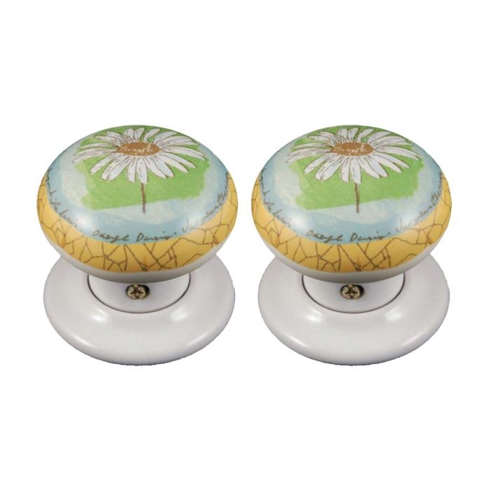 Chatsworth Porcelain Springtime Mortice/Rim Door Knob - Pair