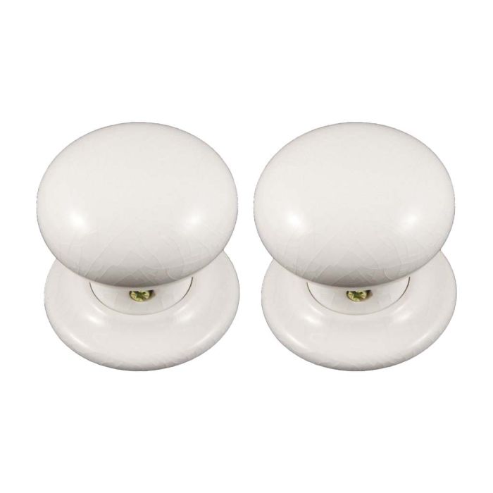 Chatsworth Porcelain White Crackle Mortice/Rim Door Knob - Pair