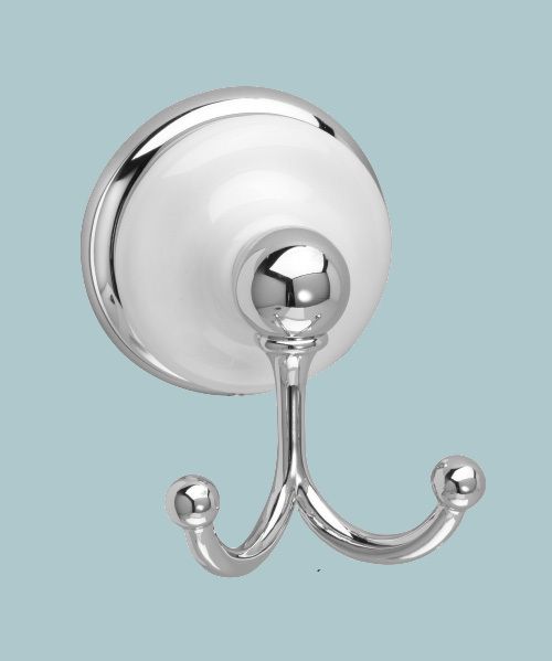 Chatsworth - Double Robe Hook - Polished Chrome / White Porcelain 