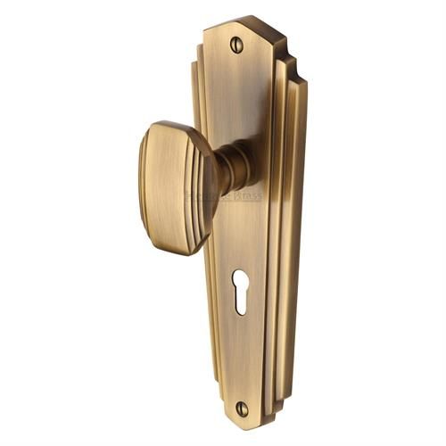 M.Marcus Heritage Brass Charlston Door Knob on Backplate - Pair