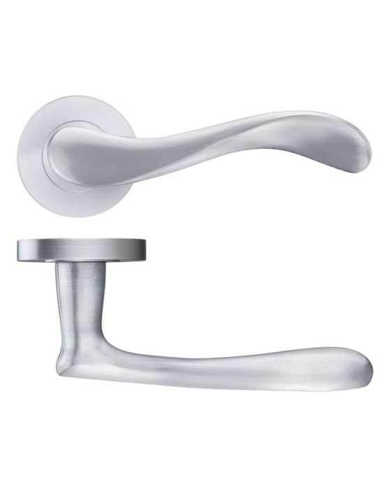 Fulton & Bray - Imola Door Handle on Rose - Satin Chrome - Pair