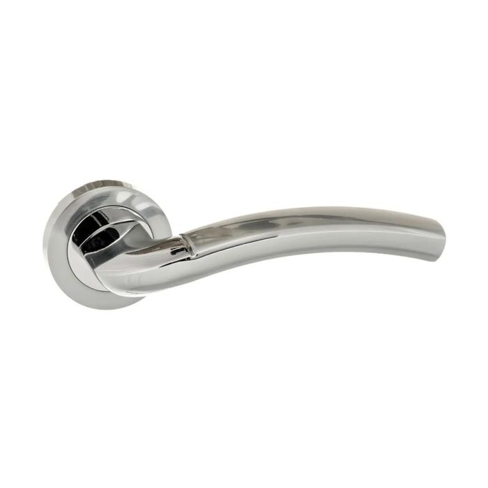 Atlantic Hardware - Eco Crest Door Handle on Rose - Satin & Polished Chrome - Pair