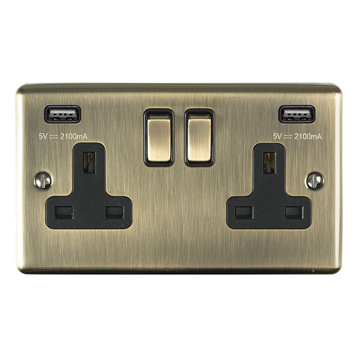 Eurolite - Enhance Decorative - 2 Gang USB Socket - Antique Brass