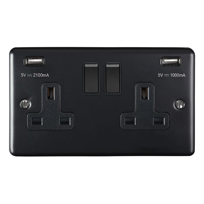 Eurolite - Enhance Decorative - 2 Gang USB Socket - Matt Black