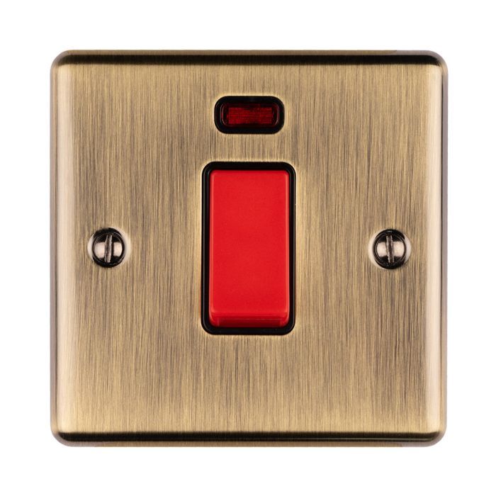 Eurolite - Enhance Decorative - 45Amp Switch with Neon Indicator on Square Backplate - Antique Brass