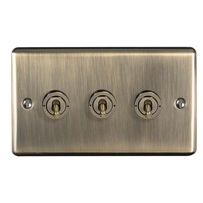 Eurolite - Enhance Decorative - 3 Gang Toggle Switch - Antique Brass
