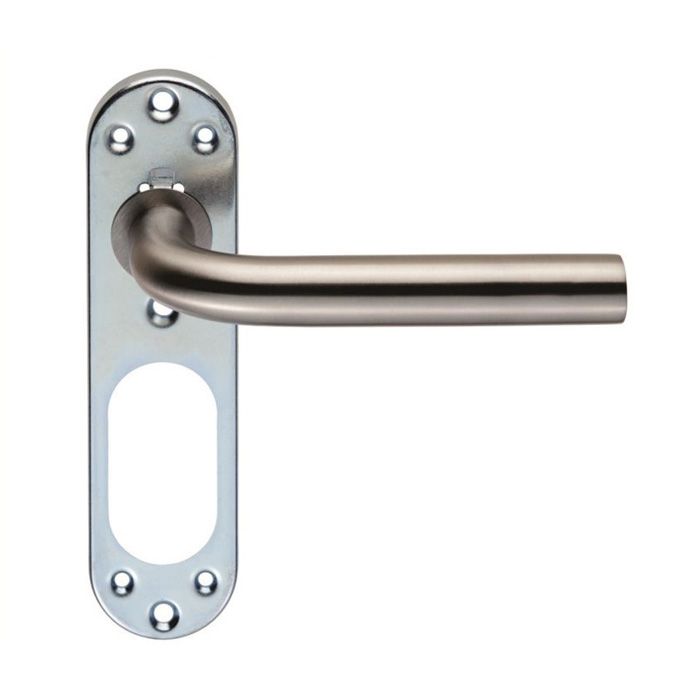 Eurospec - Straight Door Handle on Inner Backplate - Satin Stainless Steel - Pair