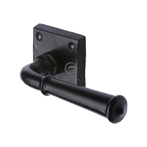 M.Marcus - Black Iron Claverley Door Handle on Square Rose - Matt Black - Pair