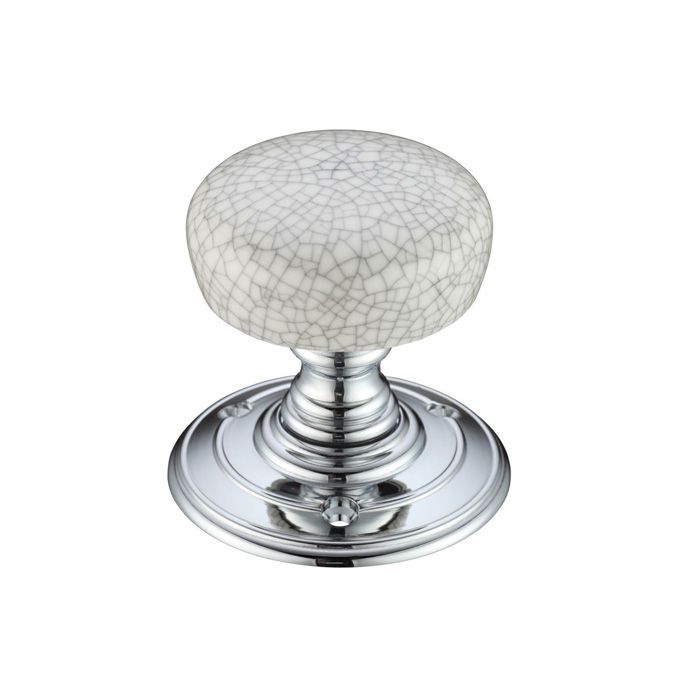Fulton & Bray - Unsprung Porcelain Mortice Door Knob - Grey Crackle / Polished Chrome - Pair
