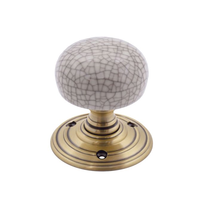 Fulton & Bray - Unsprung Porcelain Mortice Door Knob - Ivory Crackle / Florentine Bronze - Pair
