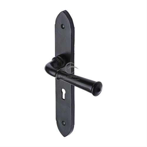 M.Marcus Black Iron Hadley Door Handle on Backplate - Pair