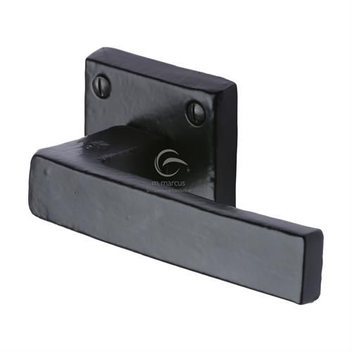 M.Marcus - Black Iron Hanwood Door Handle on Square Rose - Matt Black - Pair