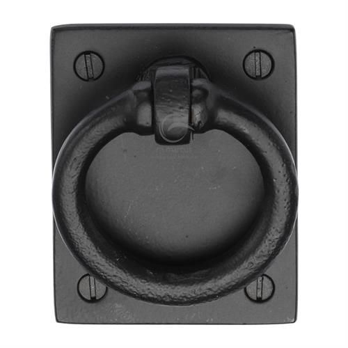 M.Marcus - Black Iron Rustic Round Drop Pull Handle on Backplate - Matt Black