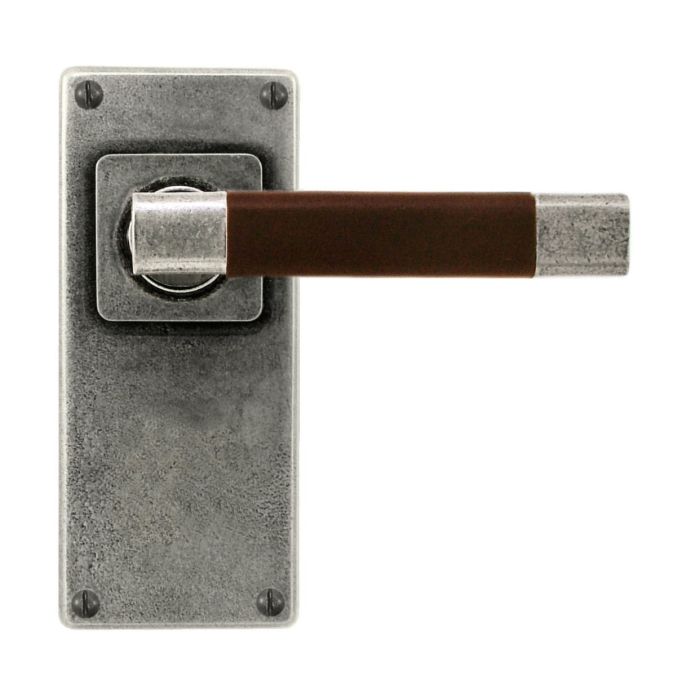 Finesse Jedburgh Leather Door Handle on Jesmond Backplate - Pair