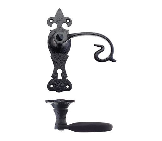 Foxcote Foundries Fleur De Lys Scroll Door Handle on Backplate - Pair
