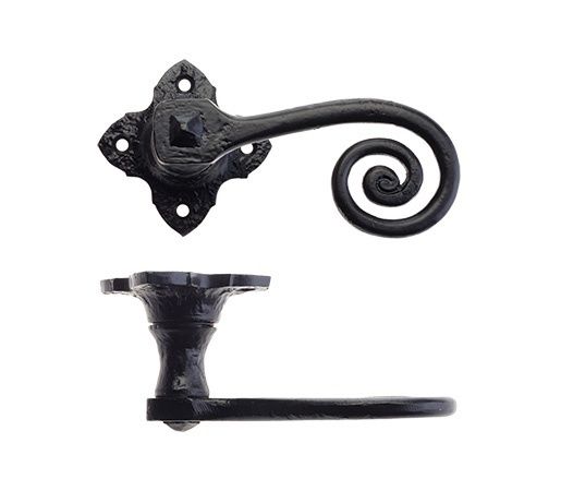 Foxcote Foundries Curlytail Door Handle Square Rose - Black Antique - Pair
