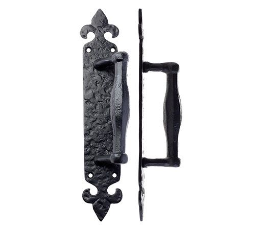 Foxcote Foundries - Fleur De Lys Door Pull Handle on Backplate - Black Antique