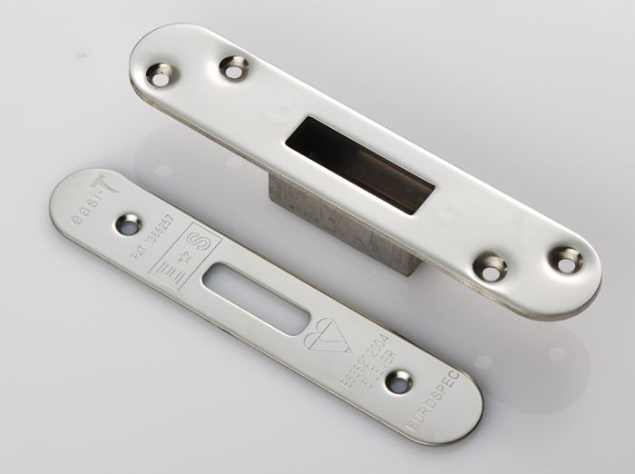 Eurospec Easi T Forend Strikes & Fixing Pack To Suit BS 5 Lever Deadlock-Bright Stainless Steel