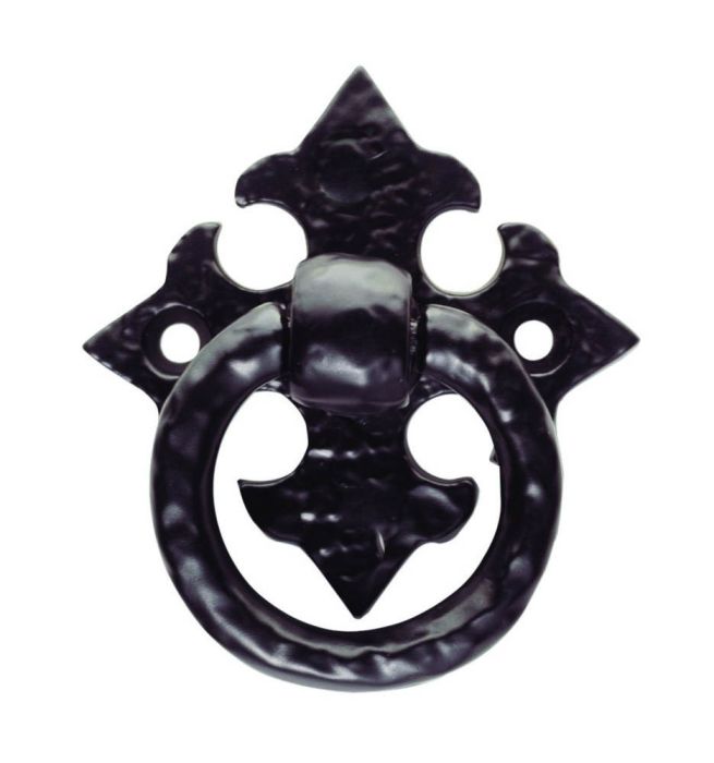 Carlisle Brass - Fingertip Design Ring Drop Handle on Gothic Cross Backplate - Black Antique