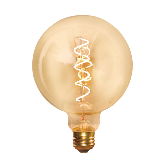 Industville - Vintage LED Spiral Edison Bulb - 5W E27 Globe G125 - Amber