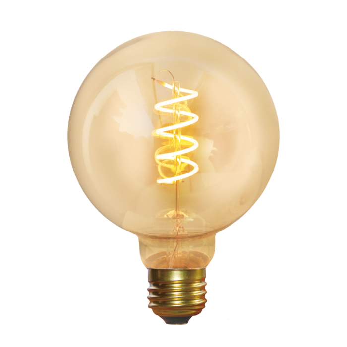 Industville - Vintage LED Spiral Edison Bulb - 5W E27 Small Globe G95 - Amber