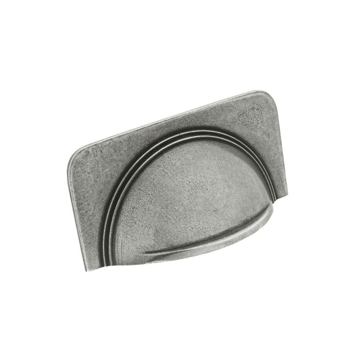 Second Nature - Cromwell Cup Handle on Backplate - Solid Pewter - Centres 64mm 