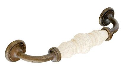 Second Nature - Milner Cupboard Handle - Cream Crackle and Antique Brass - Centres 128mm